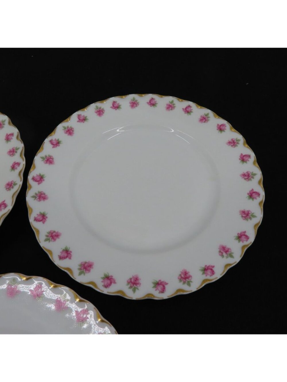Haviland Limoges Set 3 Plates 7.25in Pink Rose Flower Gold Scallop Gimbel Bros - Picture 4 of 11